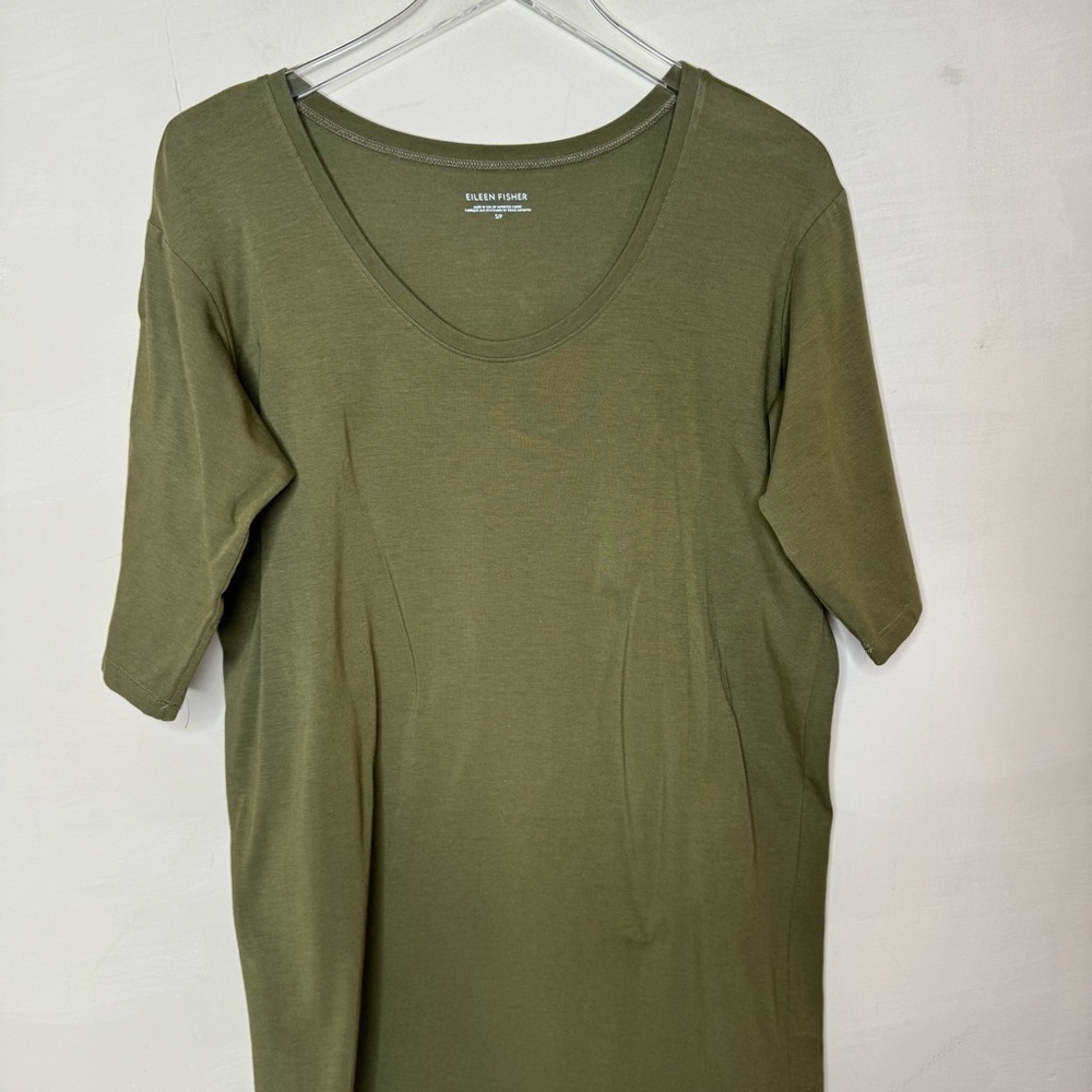 EILEEN FISHER Dress Stretch Organic Cotton Jersey Short Sleeve Green size s/p - Picture 2 of 5